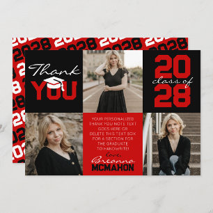Convite Graduação de Foto Vermelho e Preto 3 Obrigado
