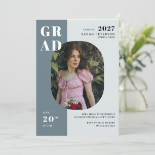 Convite Graduação de Fotografia da Antiga Cinza Azul Boho