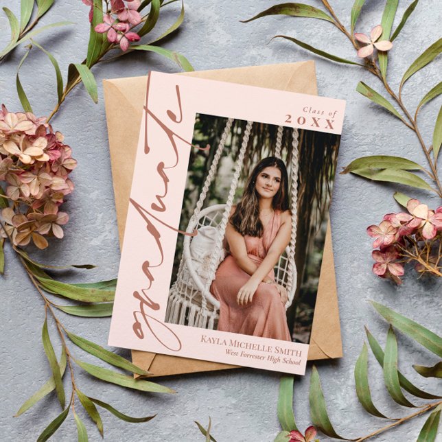 Convite Graduação de Fotografia de Blush Pink e Brass (Criador carregado)