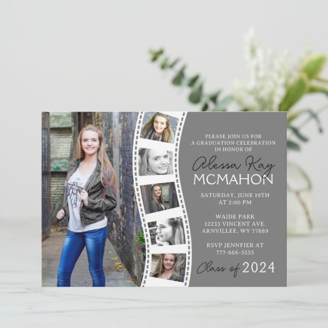 Convite Graduação de Fotografias com Cinzas e Lâmina Branc (Em pé/Frente)