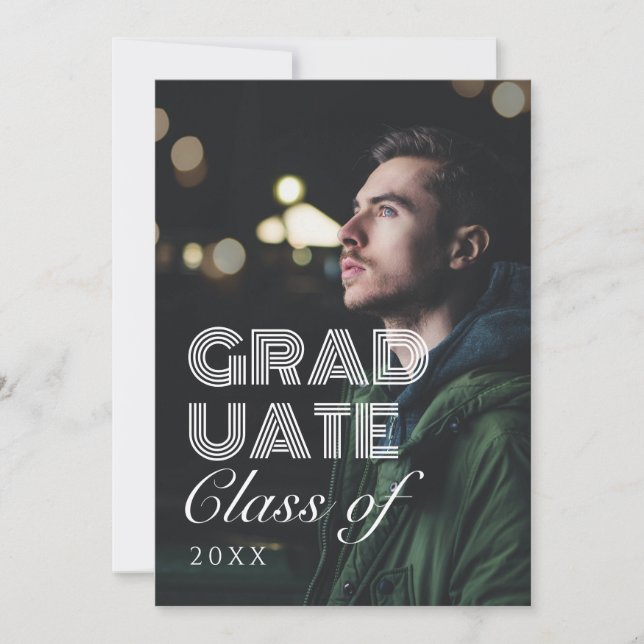 Convite Graduação de Fotografias com Script Branco e Preto (Frente)