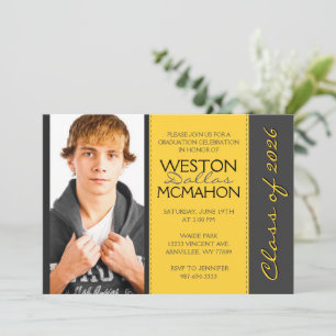 Convite Graduação de Fotografias de Cinza Amarelo e Pinstr