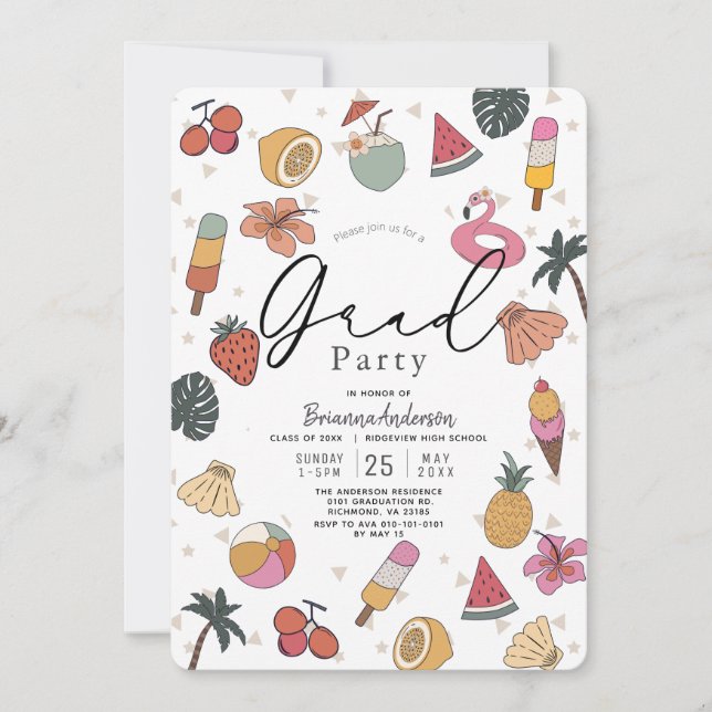 Convite Graduação de Fotografias de Itens de Verão de Pisc (Frente)