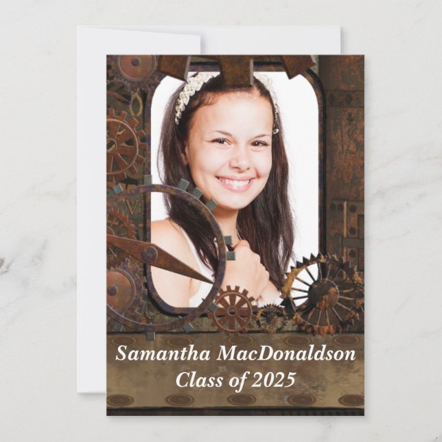 Convite Graduação de fotografias de máquinas mecânicas (Frente)