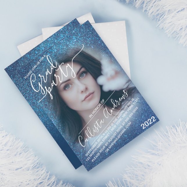 Convite Graduação de Fotografias de Ombre Azul-Marinho Chi (Criador carregado)