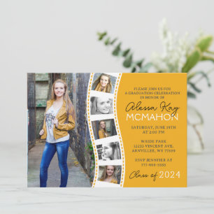 Convite Graduação de Fotografias de ouro Amarelo e Branco 