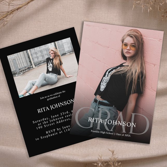 Convite Graduação de Fotografias do Formando do segundo gr (High School Graduate Party Photo Graduation Invitation)