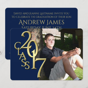 Convite Graduação de Fotos 2017, Azul-Meia-Noite e Dourado