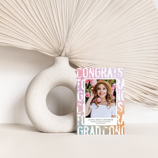 Convite Graduação de fotos a cinza rosa-rosa-rosa-pastel m (Criador carregado)