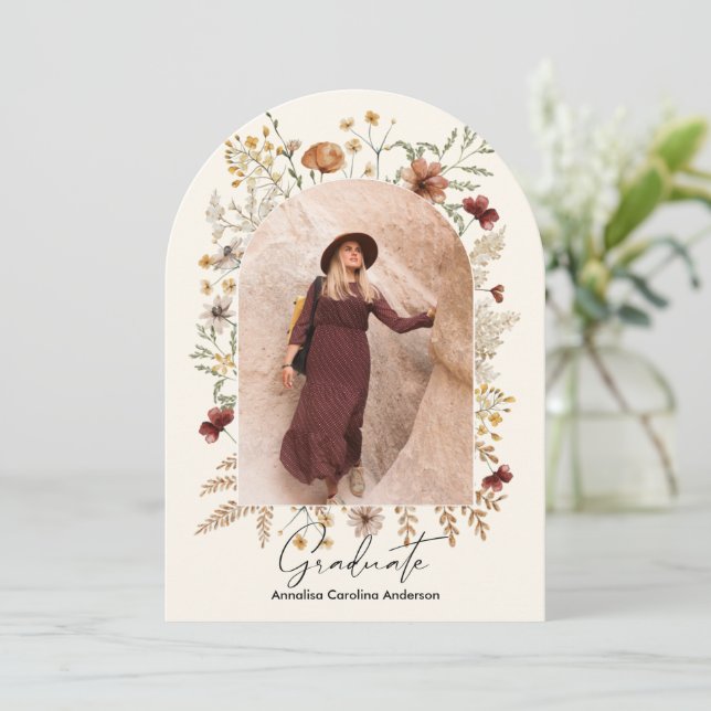 Convite Graduação de Fotos Archadas com Flor Selvagem de S (Em pé/Frente)
