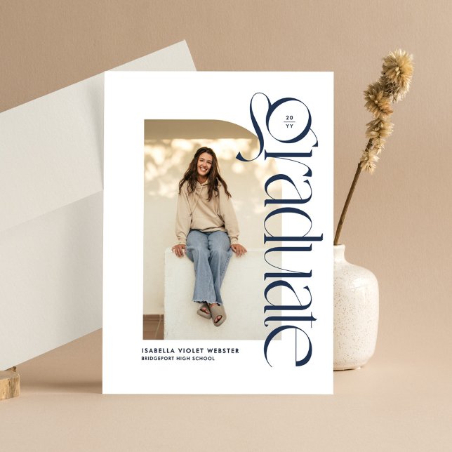 Convite Graduação de fotos azuis do marinho moderno (Criador carregado)