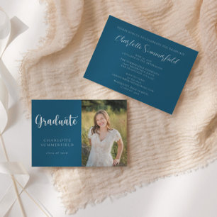 Convite Graduação de Fotos Branco Azul do Marinho de Scrip