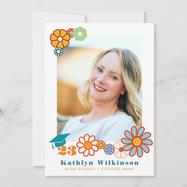 Convite Graduação de Fotos Chic com Script Elegante Floral (Frente)