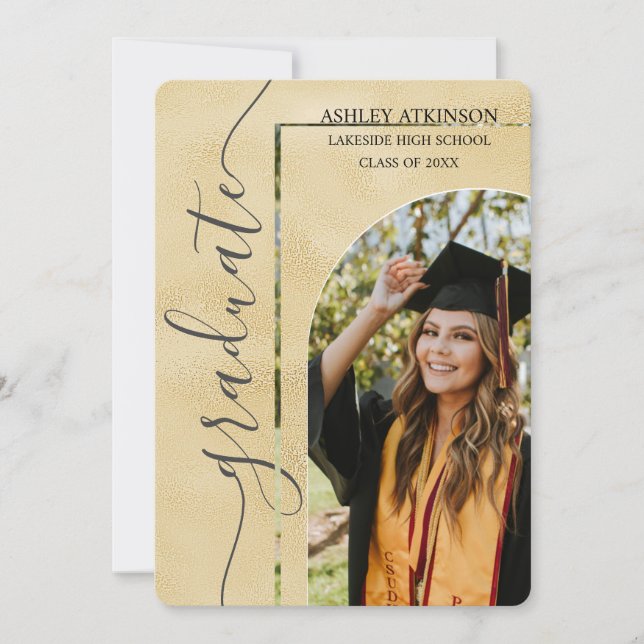 Convite Graduação de Fotos com Folha Ouro Personalizada (Frente)