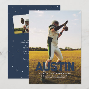 Convite Graduação de fotos com formando azul marinho