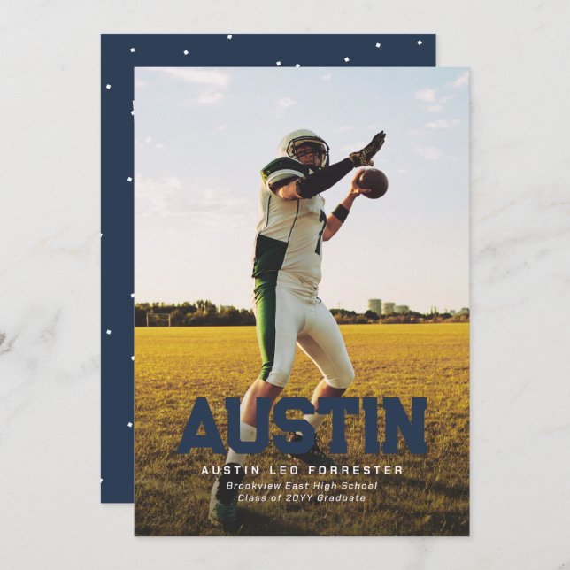 Convite Graduação de fotos com formando azul marinho (Frente/Verso)