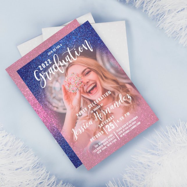 Convite Graduação de Fotos com Largura Tripla Rosa Sapphir (Criador carregado)