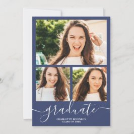 Convite Graduação de fotos com script de formando azul do 