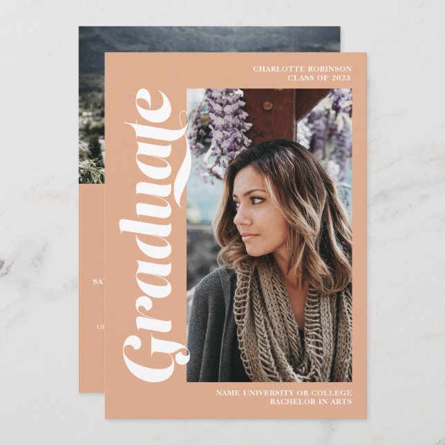 Convite Graduação de fotos com script de formando de salmã (Frente/Verso)