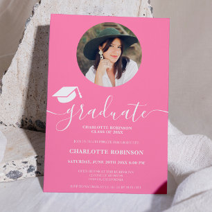 Convite Graduação de fotos com script de formando rosa bra