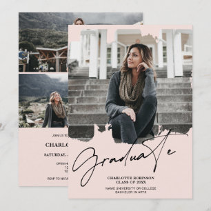 Convite Graduação de fotos com script de formando rosa leg