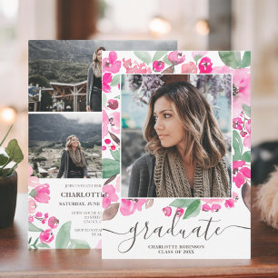 Convite Graduação de fotos com script verde-claro