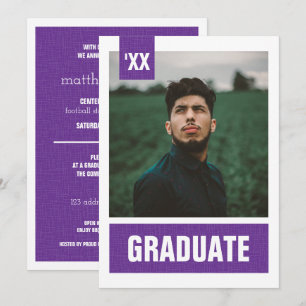 Convite Graduação de Fotos com Textos Modernos Roxos