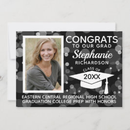 Convite Graduação de Fotos de Bolhas Brancas Negras Modern