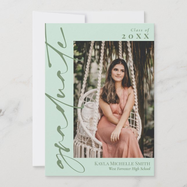 Convite Graduação de Fotos de Caligrafia de Mint e Watercr (Frente)