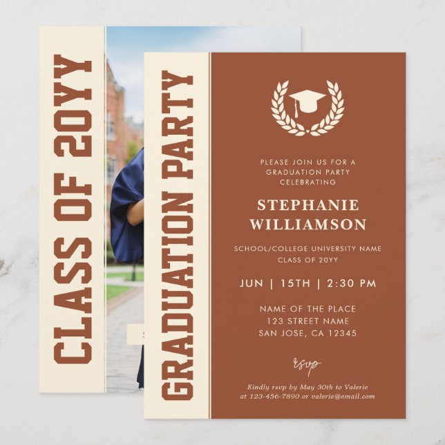 Convite Graduação de Fotos de Formando Moderno e Elegante (Frente/Verso)