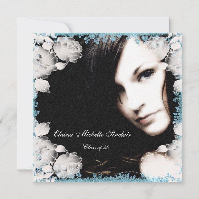 Convite Graduação de Fotos de Meninas Azuis Rosa e Teal (Frente)