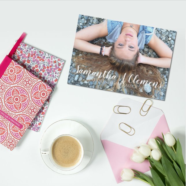 Convite Graduação de Fotos de Script de Tendy Elegante (Criador carregado)