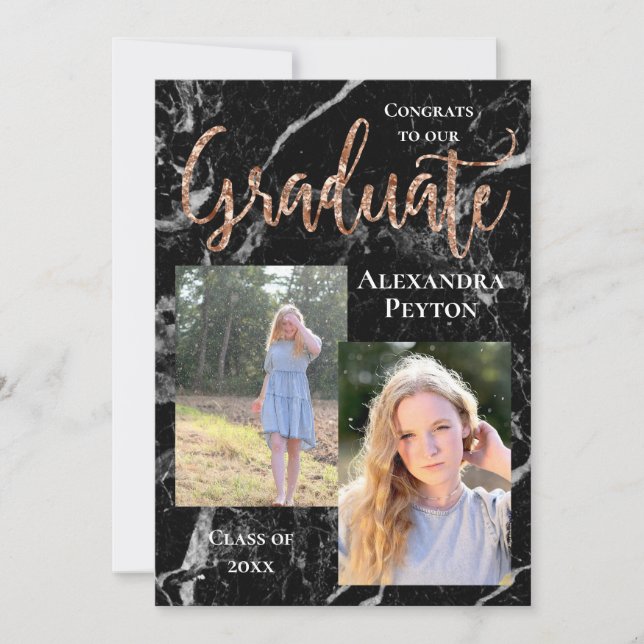 Convite Graduação de Fotos de Script Dourado do Rosa de Ma (Frente)