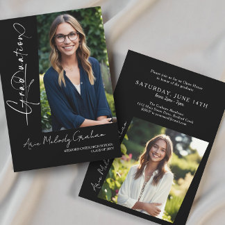 Convite Graduação de fotos de script vertical moderno