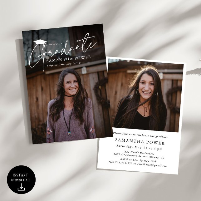 Convite Graduação de Fotos do Formando 2 de Script Moderno (Criador carregado)