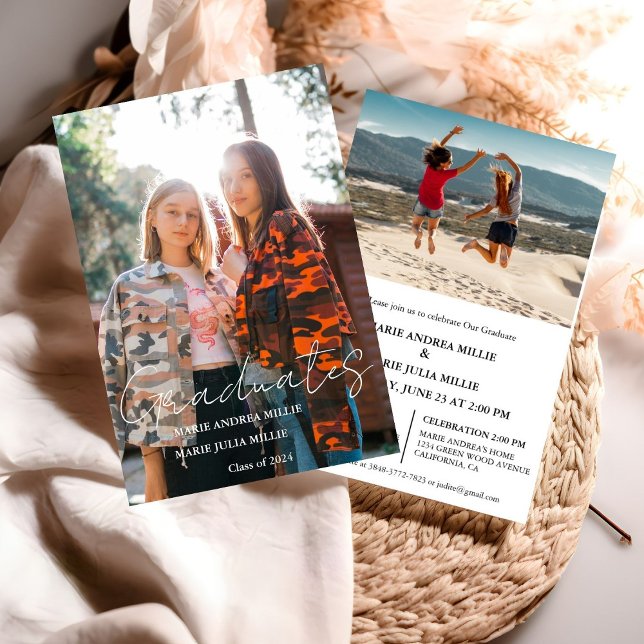 Convite Graduação de Fotos do Formando Gêmeo da Caligrafia (Criador carregado)
