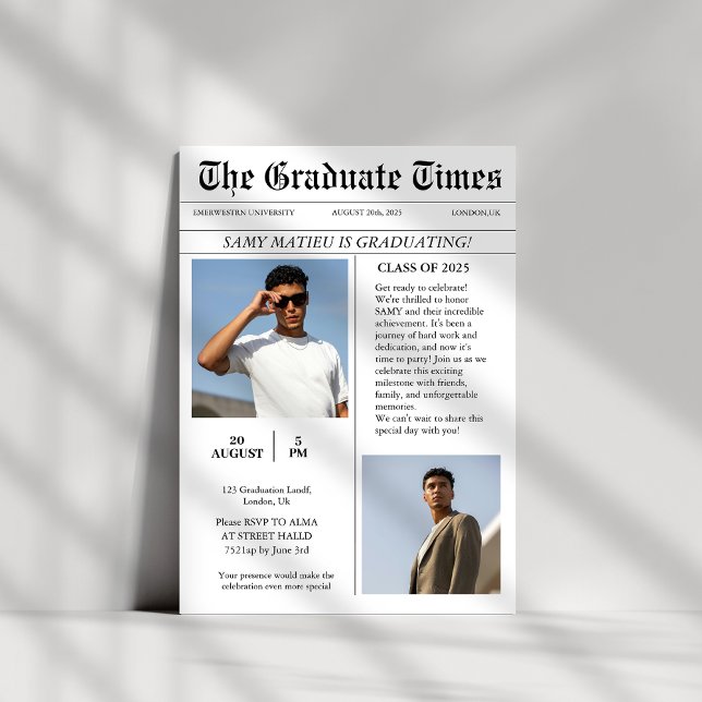 Convite Graduação de fotos do jornal Modern Trendy (Criador carregado)