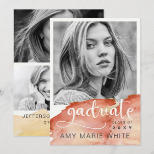 Convite Graduação de Fotos do Script Terracotta Watercolor