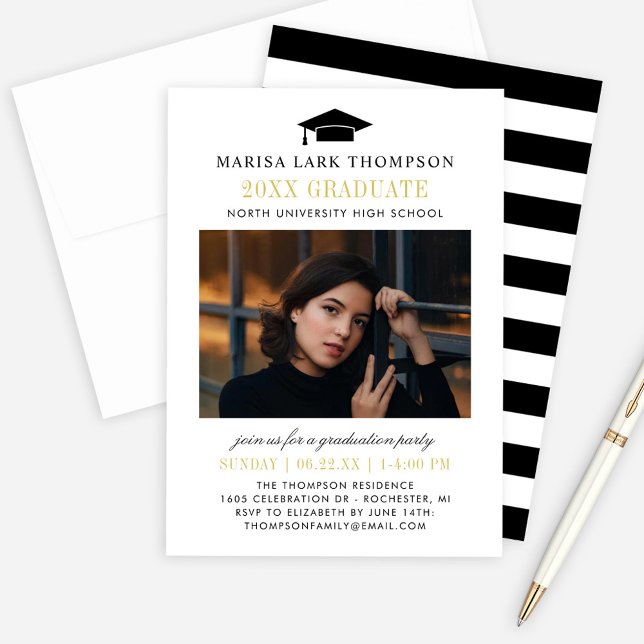 Convite Graduação de Fotos Dourada e Preta do Formando Ele (Criador carregado)