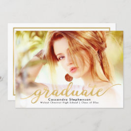 Convite Graduação de Fotos Dourada Moderna do Script de Te