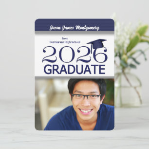 Convite Graduação de fotos em azul e branco do Marinho 202