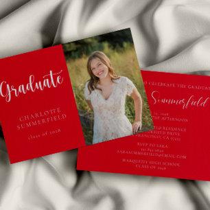 Convite Graduação de Fotos em Branco Vermelho Elegante