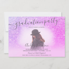 Convite Graduação de fotos em chic pink glitter brilha