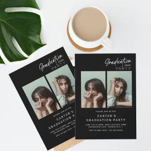 Convite graduação de fotos em chic preto e branco minimali
