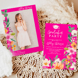 Convite Graduação de fotos em guião de flores silvestres b