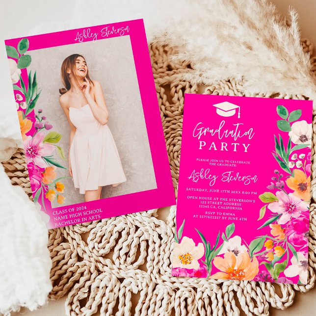 Convite Graduação de fotos em guião de flores silvestres b (Criador carregado)