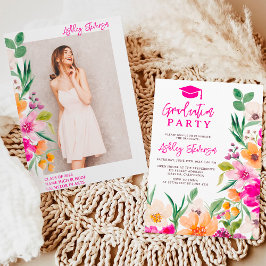 Convite Graduação de fotos em guião de flores silvestres b