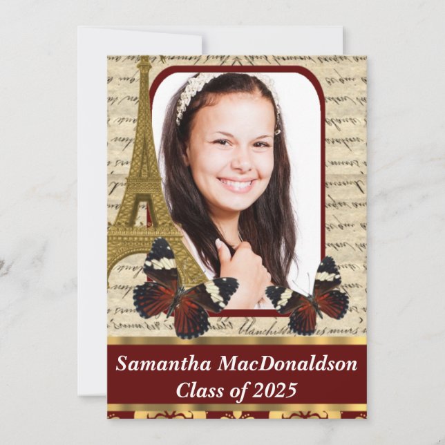 Convite Graduação de fotos em Paris e borboletas (Frente)