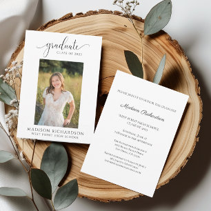 Convite Graduação de Fotos em Preto e Branco Moderno Elega