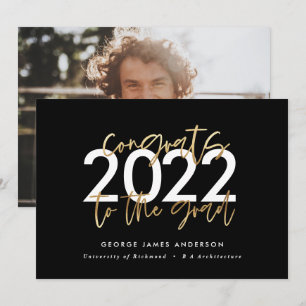 Convite Graduação de fotos em preto-e-ouro moderno